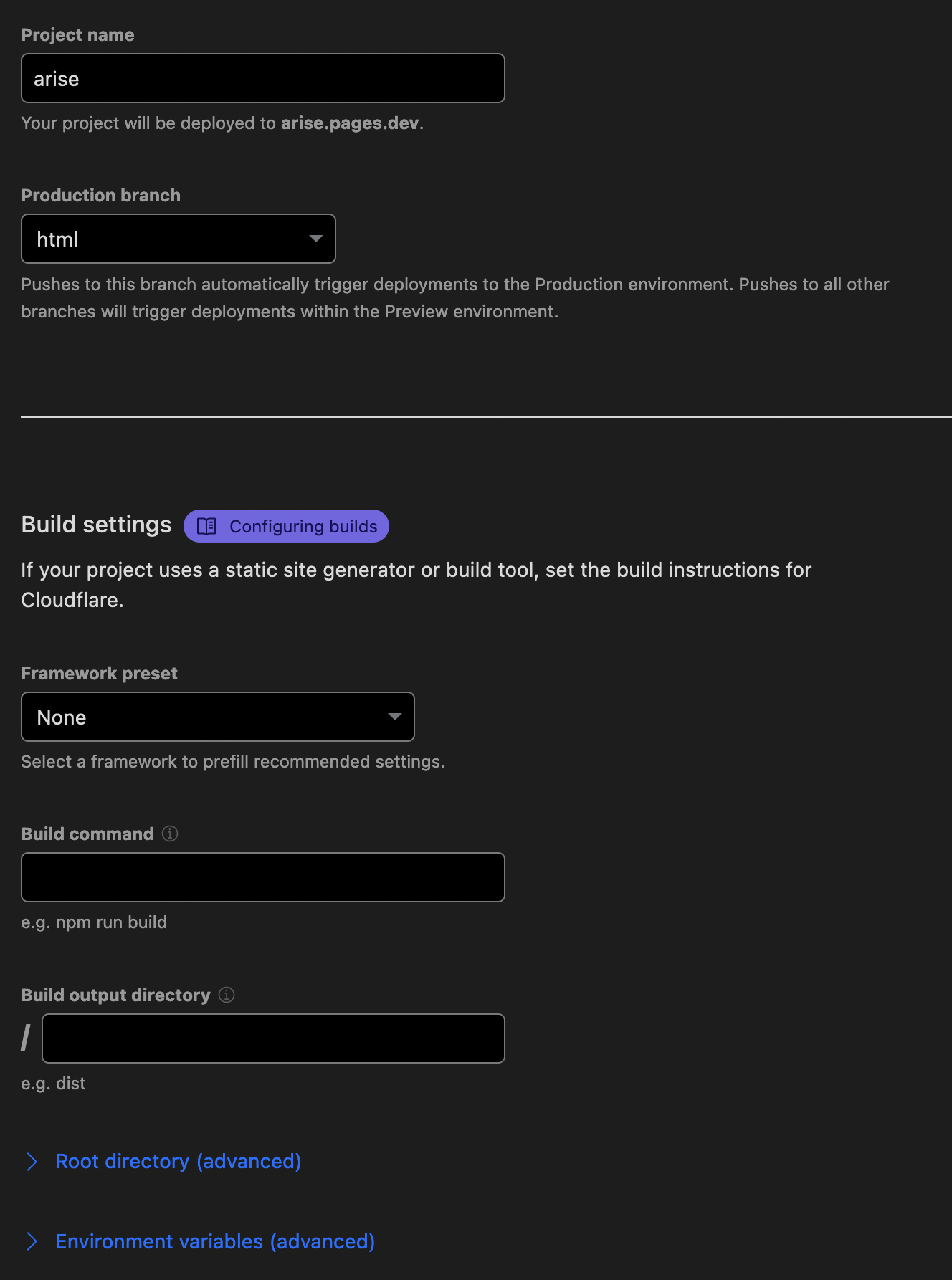 Screenshot: Cloudflare Pages Deploy Settings